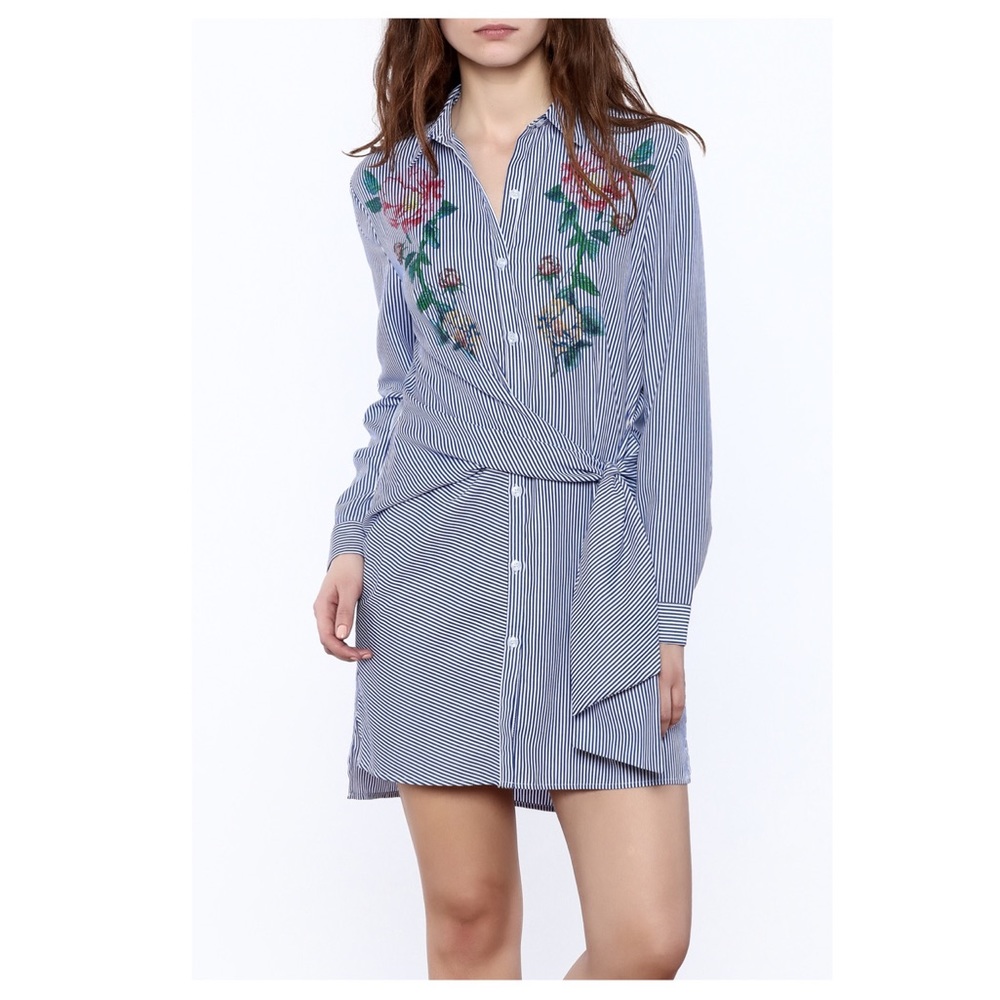 Jealous Tomato Blue Stripe Floral Print Shirt Dress